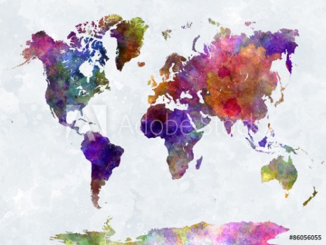 Picture of World map in watercolorpurple and blue